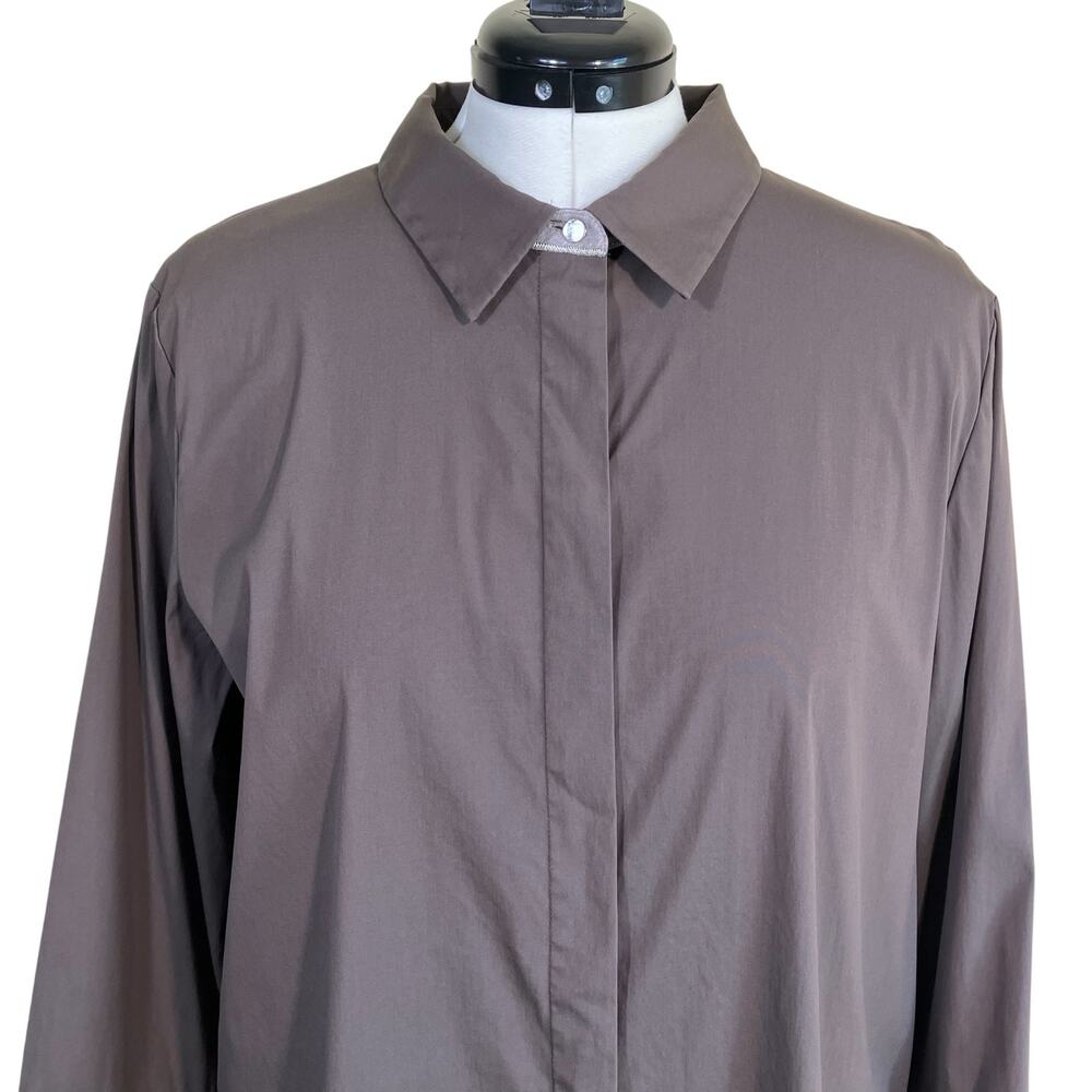 Lafayette 148 Womens XXL Taupe Brown Hip Length Button-Up Shirt Minimalist Clean - Picture 6 of 16